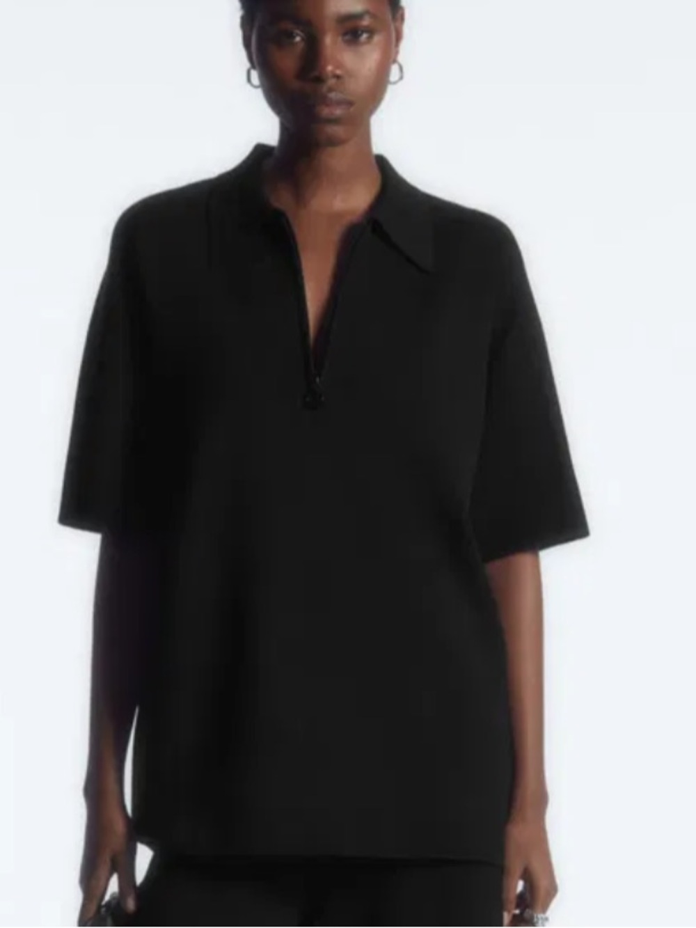 COS Black Relaxed Zip Polo Top